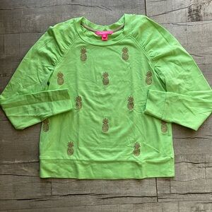 Lilly Pulitzer Green Pineapple Aldean Crew Sweatshirt